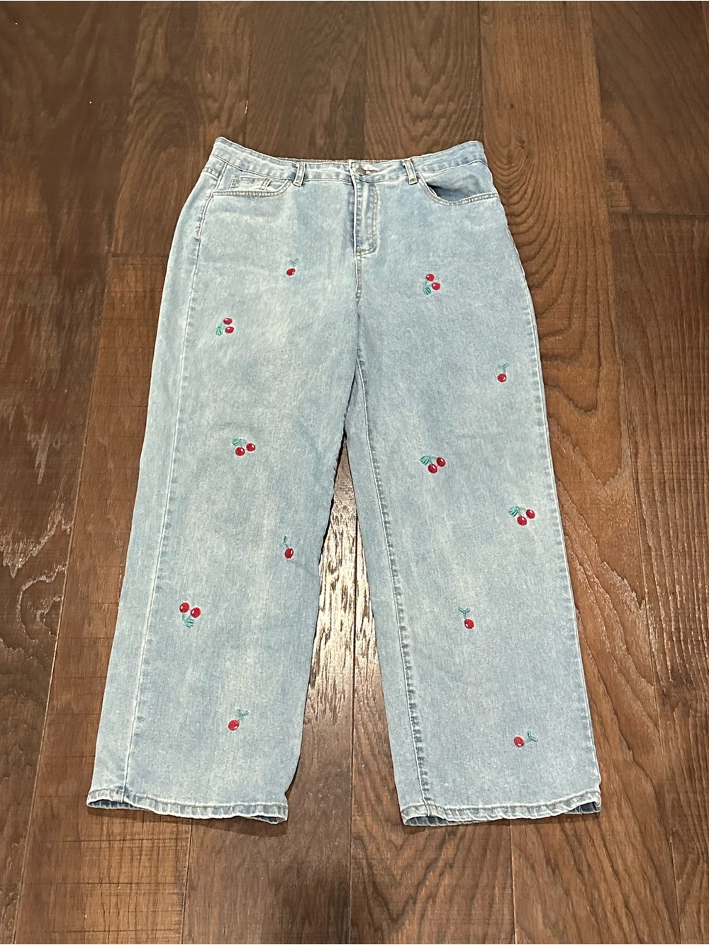 Viral TikTok cherry embroidered jeans